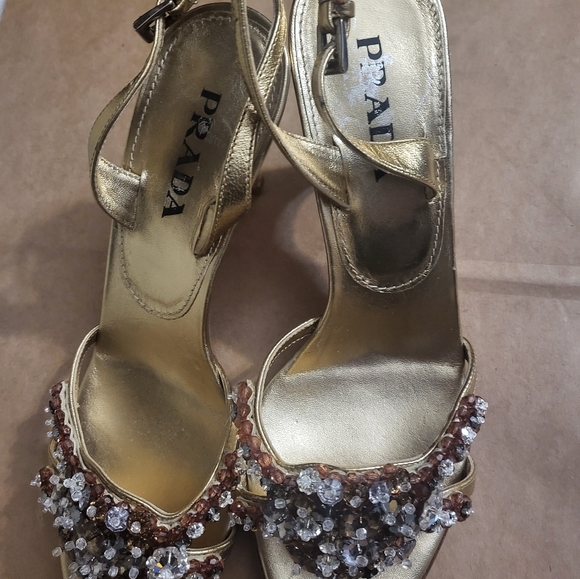 Authentic Prada metalic gold with crystals sandal - Picture 3 of 8